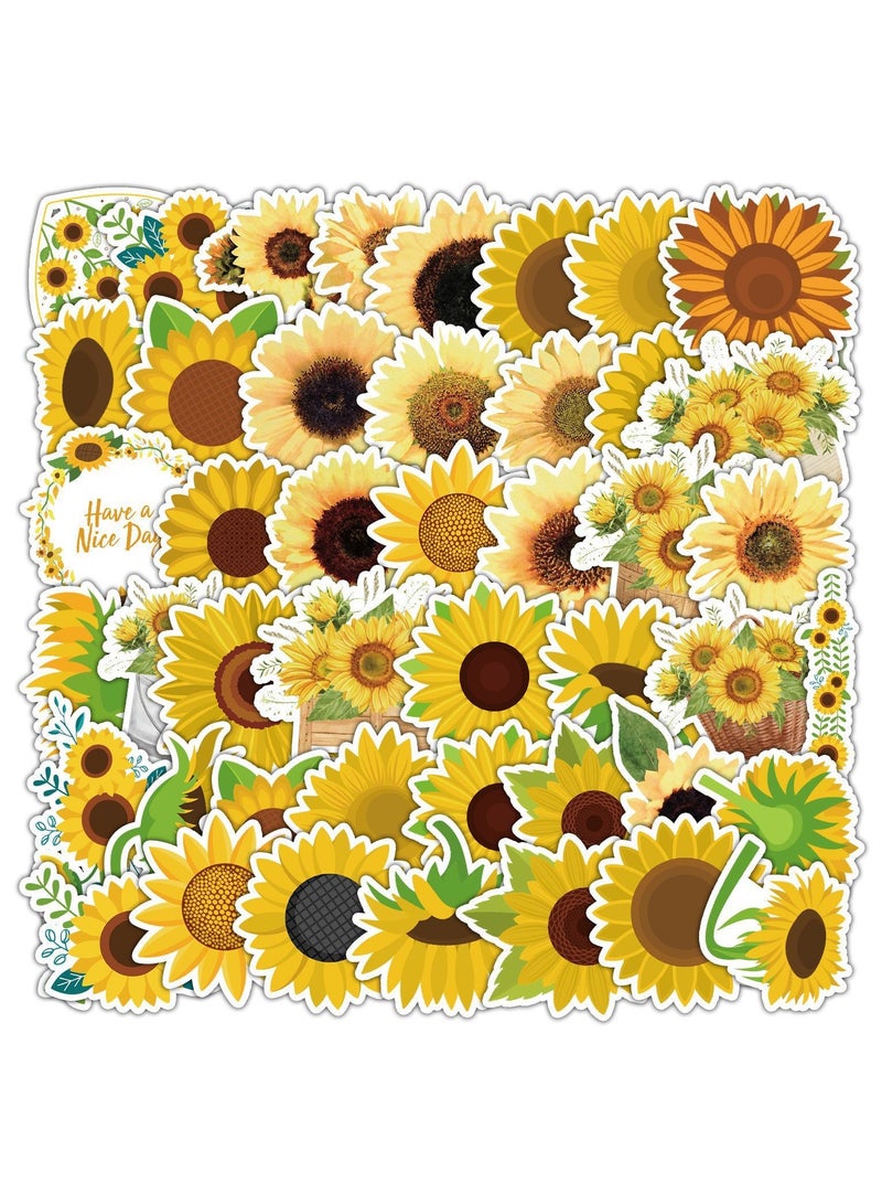 قوس قزح أورينبو ملصقات عباد الشمس للمراهقين والأولاد والبنات، 50 قطعة من ملصقات الفينيل المقاومة للماء لزجاجات المياه والكمبيوتر المحمول والكمبيوتر اللوحي والكوب والأمتعة والهاتف، عبوة ملصقات زهور كرتونية - Image 1