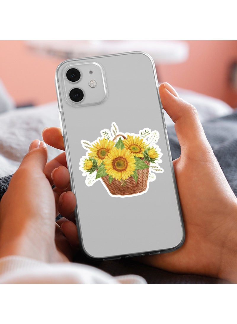 قوس قزح أورينبو ملصقات عباد الشمس للمراهقين والأولاد والبنات، 50 قطعة من ملصقات الفينيل المقاومة للماء لزجاجات المياه والكمبيوتر المحمول والكمبيوتر اللوحي والكوب والأمتعة والهاتف، عبوة ملصقات زهور كرتونية - Image 5