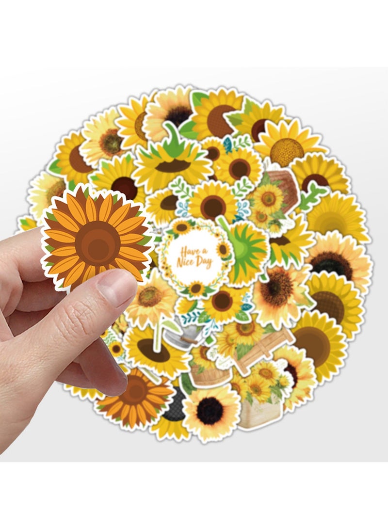 قوس قزح أورينبو ملصقات عباد الشمس للمراهقين والأولاد والبنات، 50 قطعة من ملصقات الفينيل المقاومة للماء لزجاجات المياه والكمبيوتر المحمول والكمبيوتر اللوحي والكوب والأمتعة والهاتف، عبوة ملصقات زهور كرتونية - Image 4