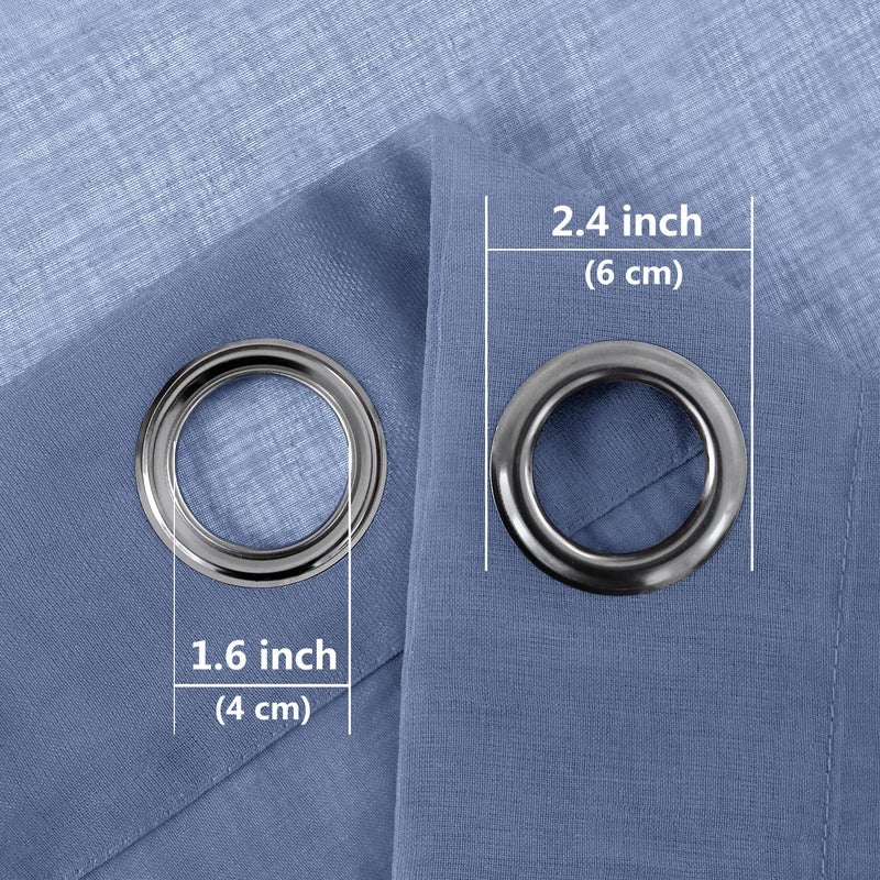 DWCN Sheer Curtains for Living Room Bedroom - Faux Linen Look Voile Drapes Grommet Top Window Curtain Panel 52 x 54 Inches Long  Dusty Blue  Set of 2 Panels