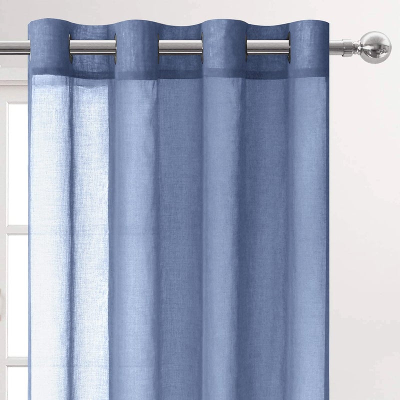 DWCN Sheer Curtains for Living Room Bedroom - Faux Linen Look Voile Drapes Grommet Top Window Curtain Panel 52 x 54 Inches Long  Dusty Blue  Set of 2 Panels