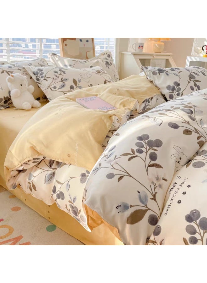 طقم سرير مطبوع عليه أرنب نباتي، مكون من 4 قطع، مقاس مزدوج/كينج، قطن، كريمي أبيض - Image 5