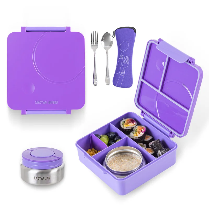 Eazy Kids Eazy Kids 3/4 Jumbo Lunch Box w/Bowl, Spoon & Fork - Purple