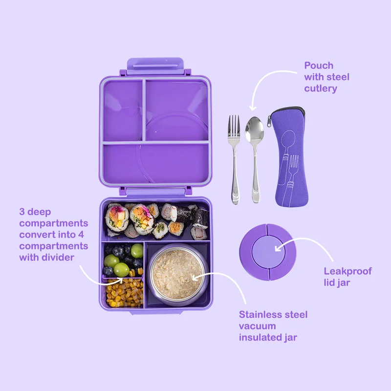 Eazy Kids Eazy Kids 3/4 Jumbo Lunch Box w/Bowl, Spoon & Fork - Purple