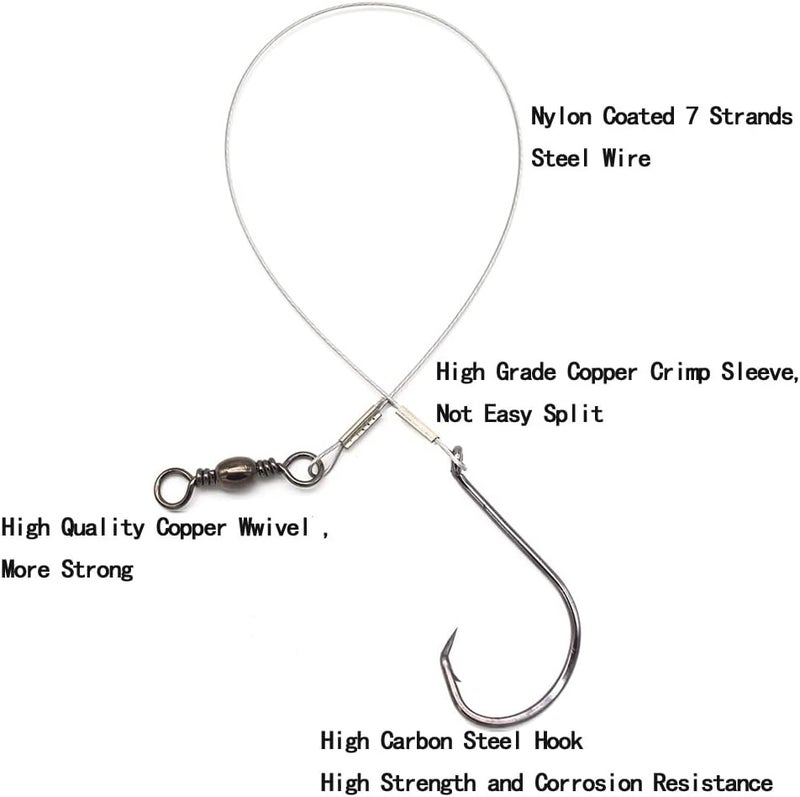 SENYUBBY 1#-8/0# Offset Octopus Hooks Rig, Fishing Wire Leader -Heavy Duty Stainless Steel Wire Line Leaders with Rolling Swivel and Barb Hooks, Fishing Lure Bait Rig Saltwater… - Image 3