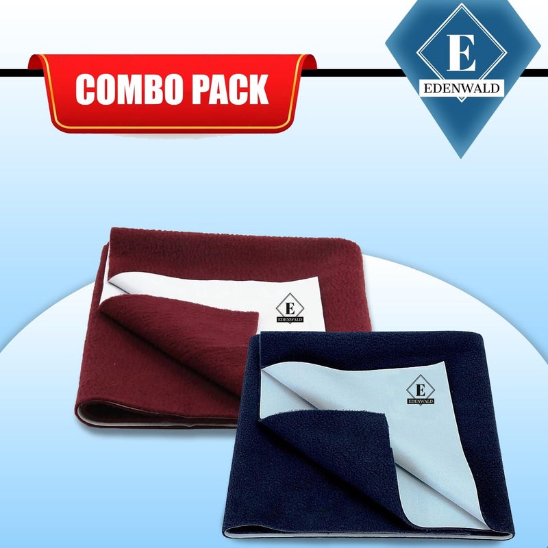 Edenwald Waterproof Quick Dry Sheet Pack of 2 | Rubber Cloth for Baby | (Maroon+Navy Blue_Medium (100cm x 70cm) - Image 2