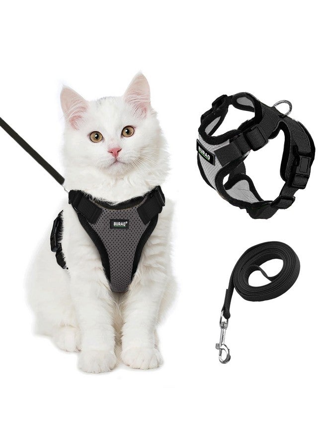 BURAQ Pets Cat Harness With Leash For Outdoor, Walking, Escape Proof, Air Mesh Fabric, Easy Control, Adjustable & Durable Cat Leash With Harness For Small Medium & Large Cats (S - Grey) - Image 1