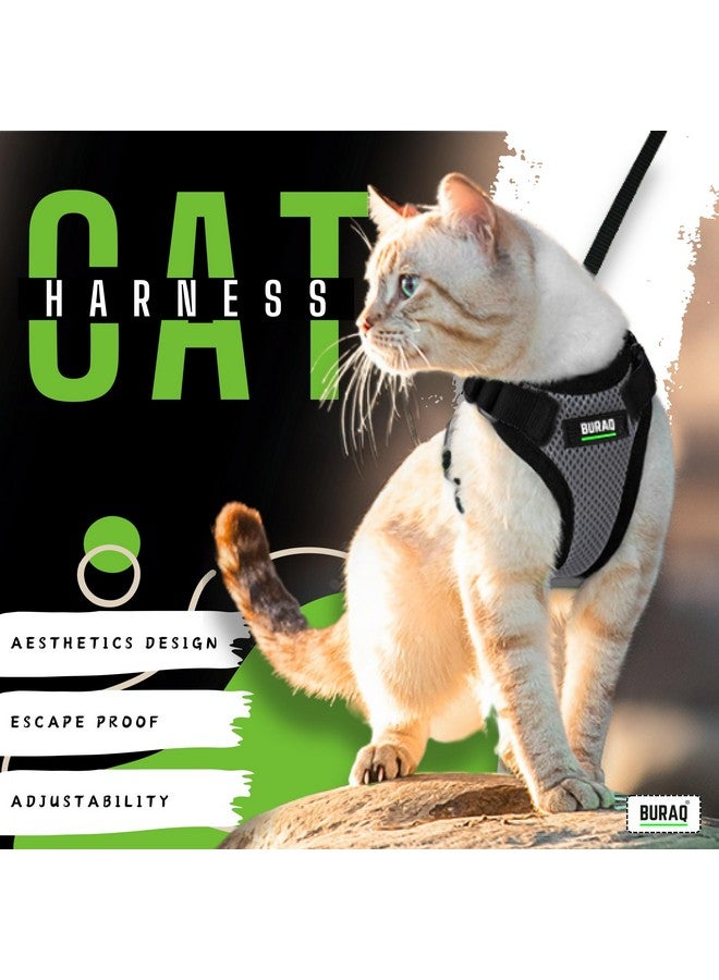 BURAQ Pets Cat Harness With Leash For Outdoor, Walking, Escape Proof, Air Mesh Fabric, Easy Control, Adjustable & Durable Cat Leash With Harness For Small Medium & Large Cats (S - Grey) - Image 2