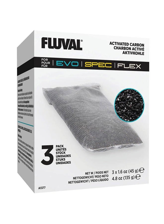 Fluval Spec/Evo/Flex Activated Carbon, Replacement Aquarium Filter Media, 3-Pack, A1377,Black - Image 1