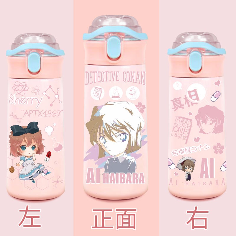 Conan Ash Hara Ai Cartoon Cartoon Water Cup Straw Portable Bomb Lid Large Capacity Water Cup Ins Simple Thermos Cup - Image 3