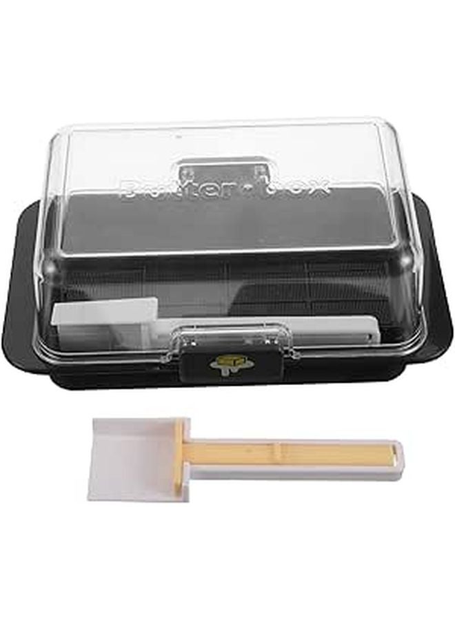 Black Plastic Butter Dish With Lid And Slicer Cream Cheese Tray For Refrigerator Kitchen Dining - Image 1