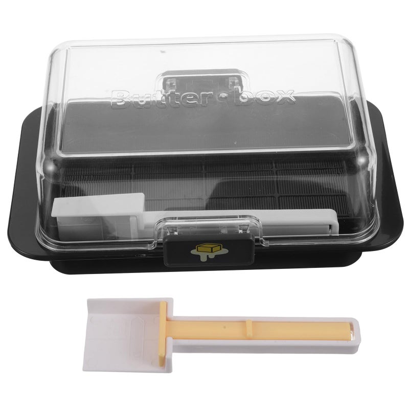 Black Plastic Butter Dish With Lid And Slicer Cream Cheese Tray For Refrigerator Kitchen Dining - Image 2