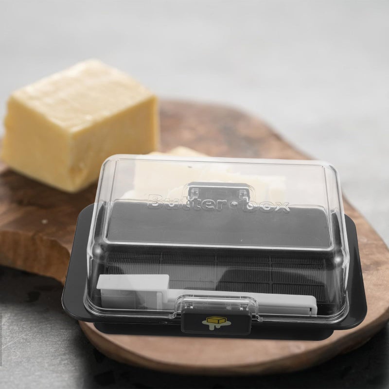 Black Plastic Butter Dish With Lid And Slicer Cream Cheese Tray For Refrigerator Kitchen Dining - Image 5