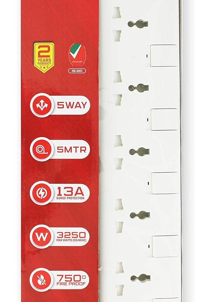 ELEXON 5-Way Extension Socket with 5 Meter Cable - Model 903S - Image 1