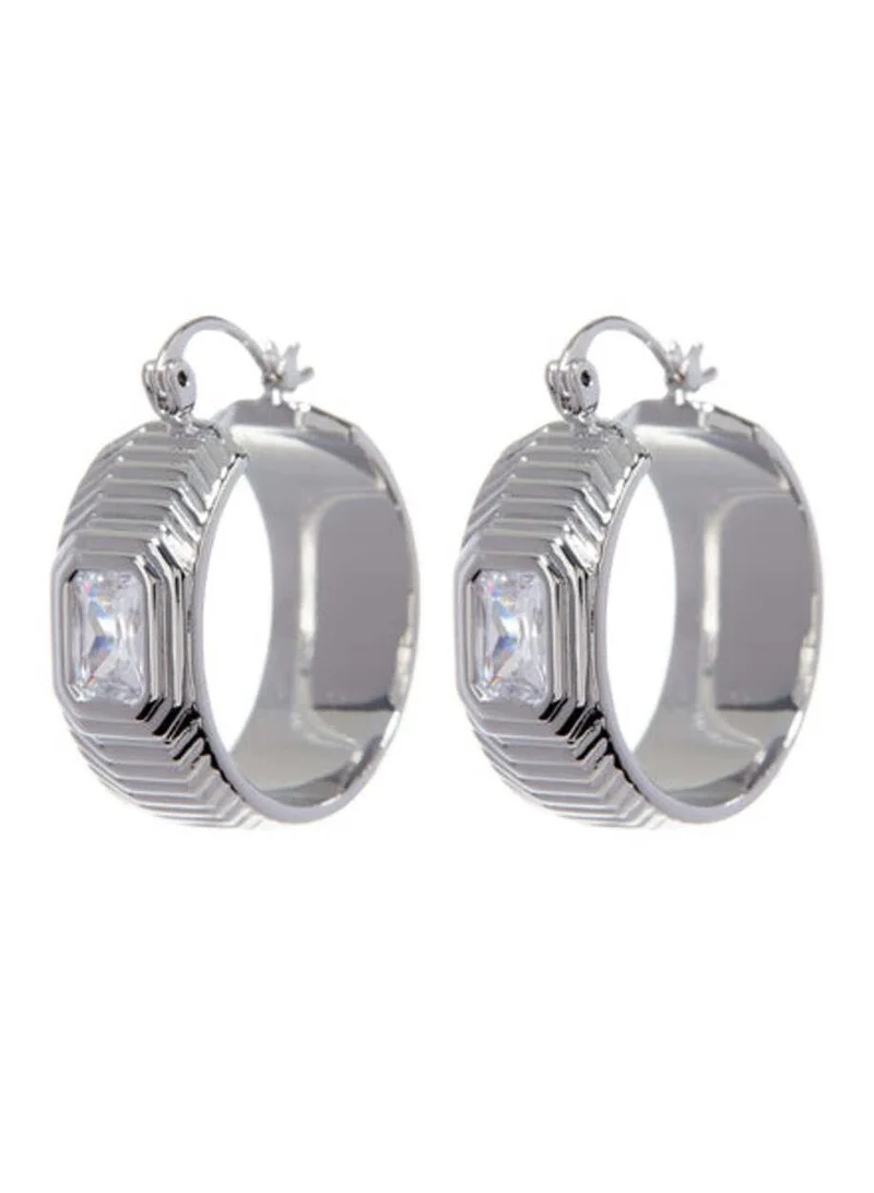 LUV AJ Ridged Pyramid Hoops-Silver