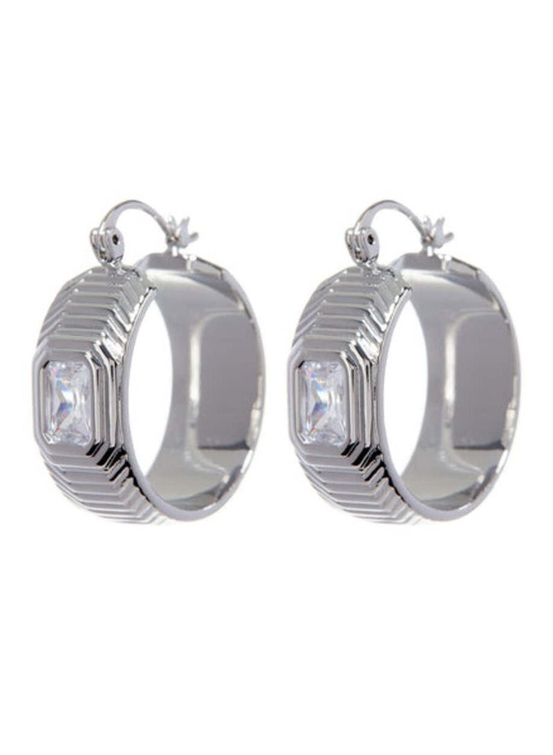Ridged Pyramid Hoops-Silver
