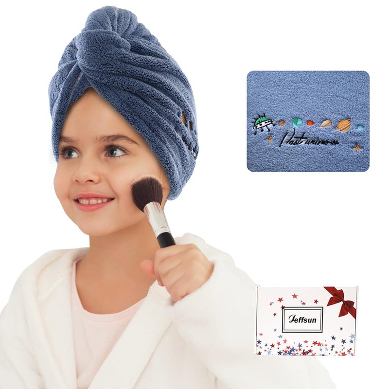 Microfiber Hair Drying Towel for Teen Girls Womens Stocking Stuffers Super Absorbent Quick Dry Towel Wrap for Curly Long Thick Frizzy Wet Hair Easy to Use Dry Hair Wrap Turban BlueUniverse