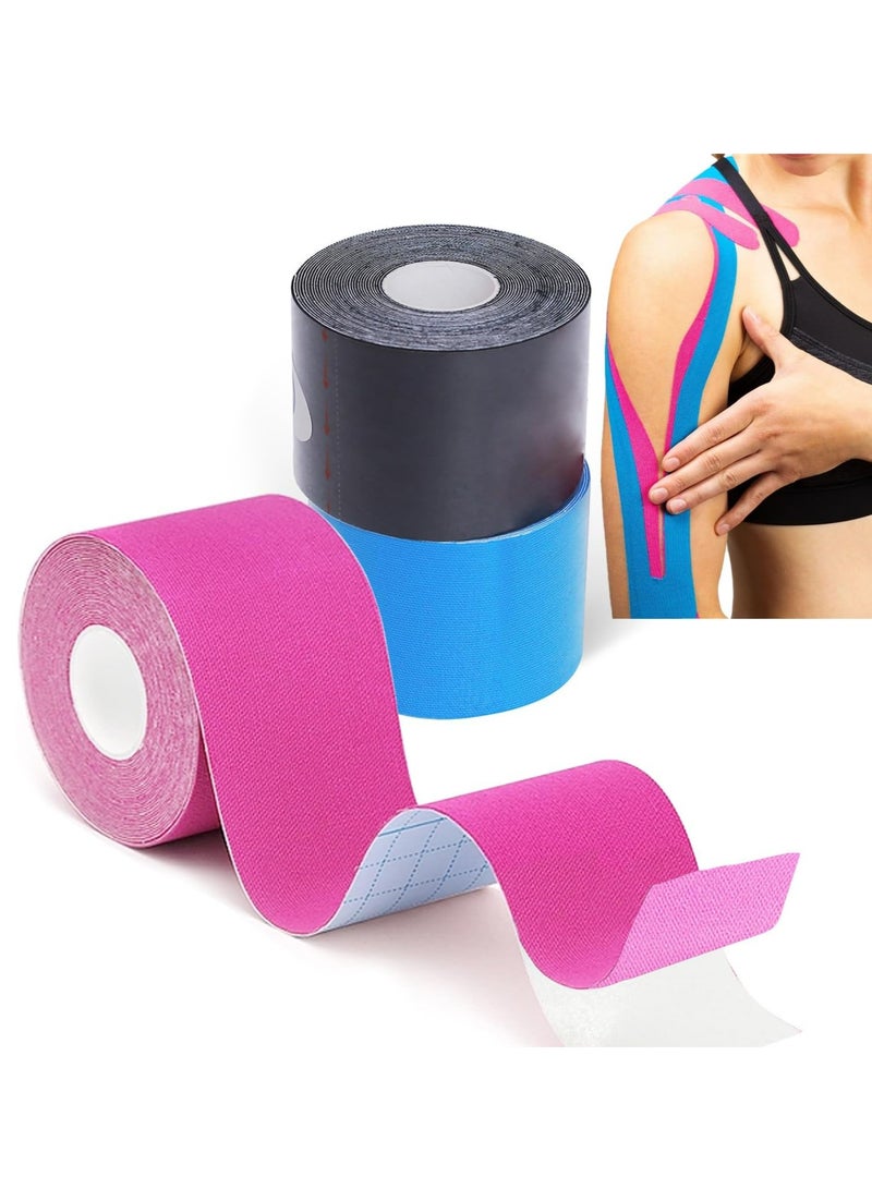 Oasisgalore 3-Pack Pro Kinesiology Tape (16ft Rolls), Black/Blue/Pink, for Ankle, Wrist, Knee, Sports Activities. - Image 1