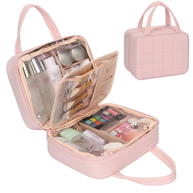 onemoky Travel Makeup Bag Large Capacity Cosmetic Bag Portable Make Up Bag Organizer for Women Waterproof Cosmetic Travel Bag with Dividers and Brush Compartment for Cosmetics Toiletries - Image 2