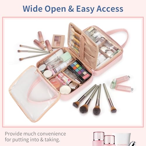 onemoky Travel Makeup Bag Large Capacity Cosmetic Bag Portable Make Up Bag Organizer for Women Waterproof Cosmetic Travel Bag with Dividers and Brush Compartment for Cosmetics Toiletries - Image 3
