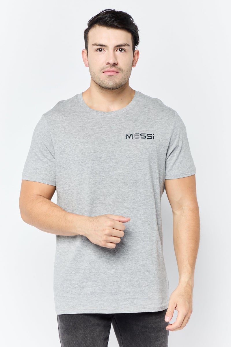 MESSI Men Crew Neck Short Sleeves Brand Logo T-Shirt, Light Grey - Image 1