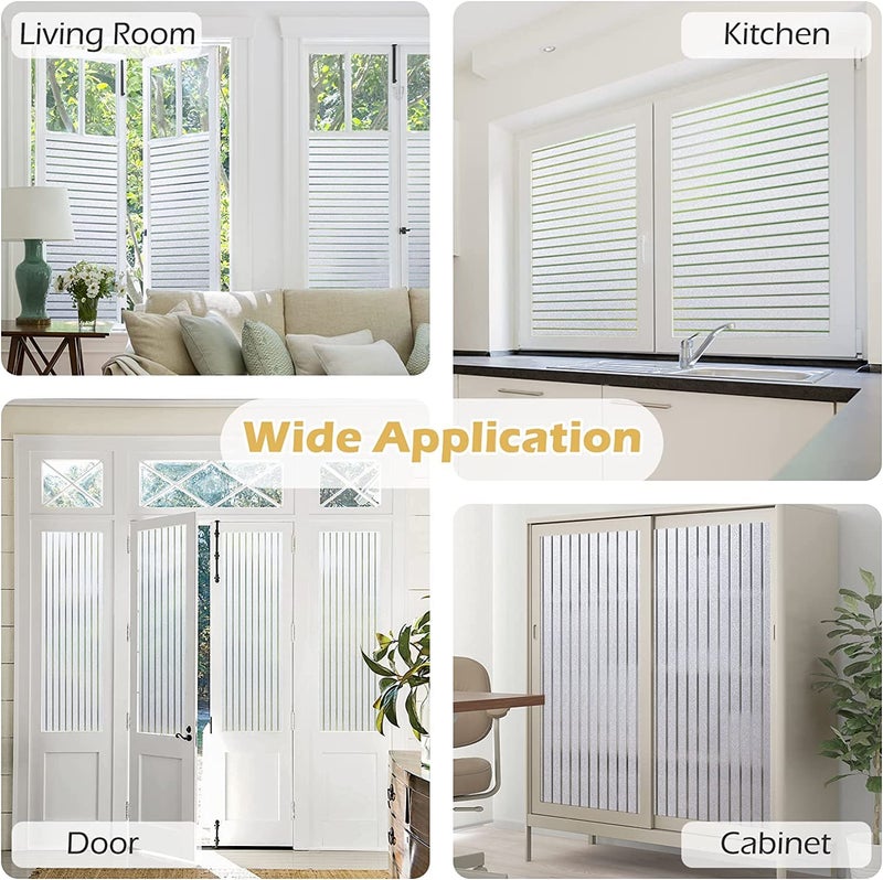 HOME13™ Frosted Glass Window Film Self Adheisve Decoartive Window Privacy Film Heat Control Removable Vinyl Window Sticker for Home Office (24"x78" Inch, Frosted Stripe) - Image 5