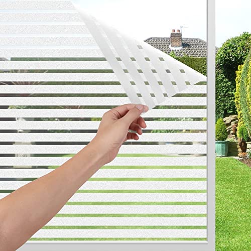 HOME13™ Frosted Glass Window Film Self Adheisve Decoartive Window Privacy Film Heat Control Removable Vinyl Window Sticker for Home Office (24"x78" Inch, Frosted Stripe) - Image 1