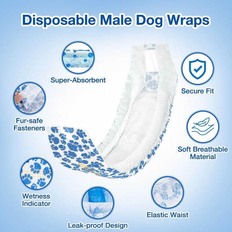 Dono Dog Diapers Male Disposable Male Dog Wraps 20ct Doggie Diapers Wetness Indicator Leak-Proof Dog Belly Wraps, Rapid-Dry Gel Technology Puppy Diapers for Excitable Urination Incontinence, XSmall - Image 3