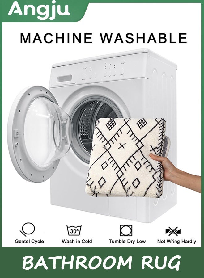 انججو سجادة الحمام 40x120cm بوهيميا طويلة حمام سجادة غير انزلاق المغربية الهندسية مزرعة حمام سجادة ناعمة آلة الألياف الدقيقة غسل سجادة الأرضية للحوض حوض الحمام غرفة الغسيل - Image 3