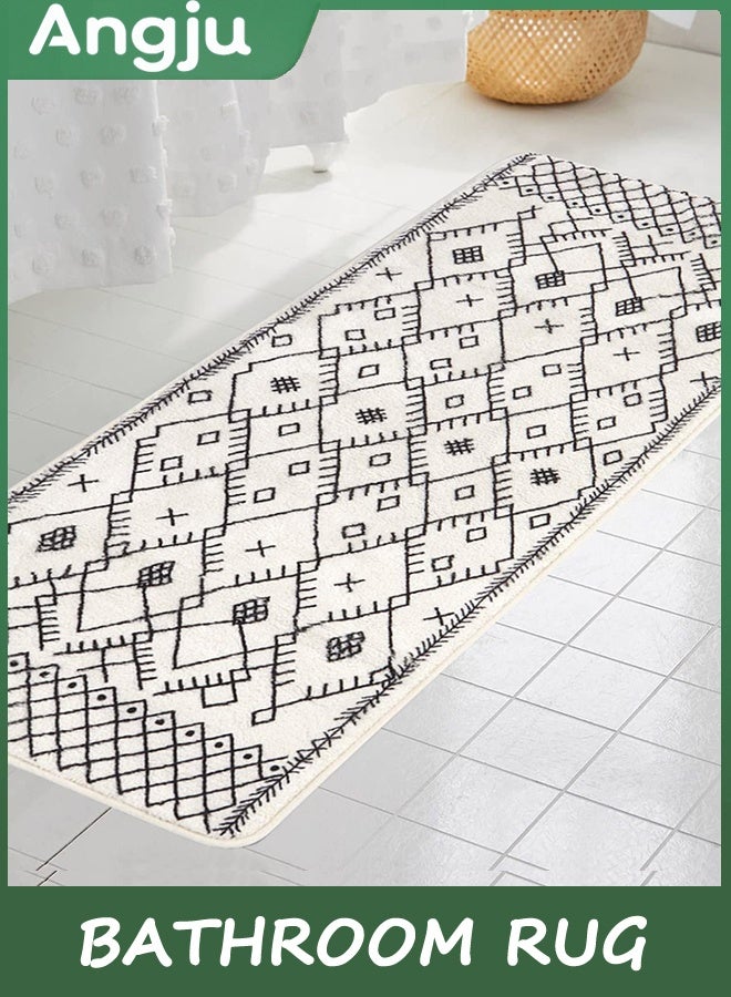 انججو سجادة الحمام 40x120cm بوهيميا طويلة حمام سجادة غير انزلاق المغربية الهندسية مزرعة حمام سجادة ناعمة آلة الألياف الدقيقة غسل سجادة الأرضية للحوض حوض الحمام غرفة الغسيل - Image 2