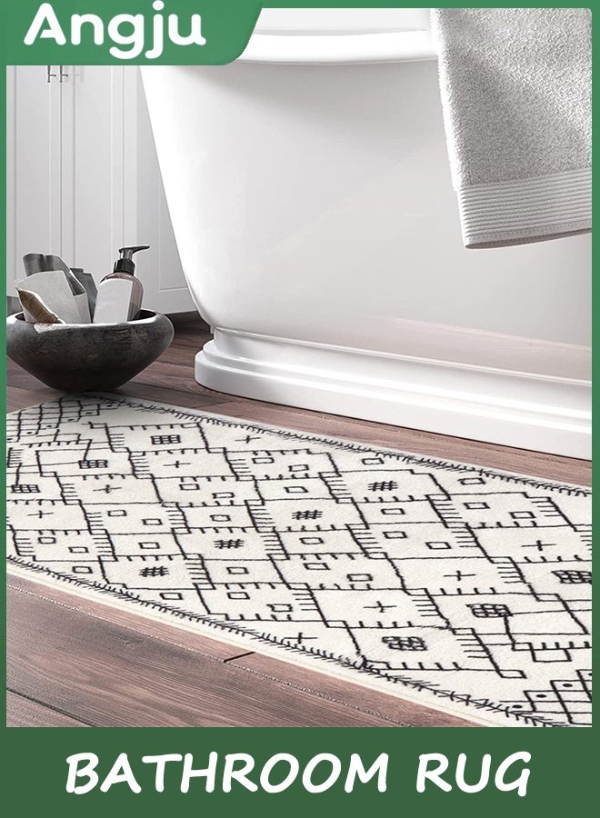 انججو سجادة الحمام 40x120cm بوهيميا طويلة حمام سجادة غير انزلاق المغربية الهندسية مزرعة حمام سجادة ناعمة آلة الألياف الدقيقة غسل سجادة الأرضية للحوض حوض الحمام غرفة الغسيل - Image 5