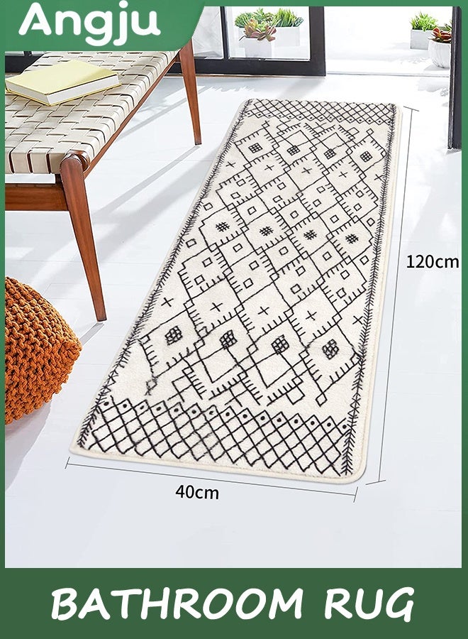 انججو سجادة الحمام 40x120cm بوهيميا طويلة حمام سجادة غير انزلاق المغربية الهندسية مزرعة حمام سجادة ناعمة آلة الألياف الدقيقة غسل سجادة الأرضية للحوض حوض الحمام غرفة الغسيل - Image 4