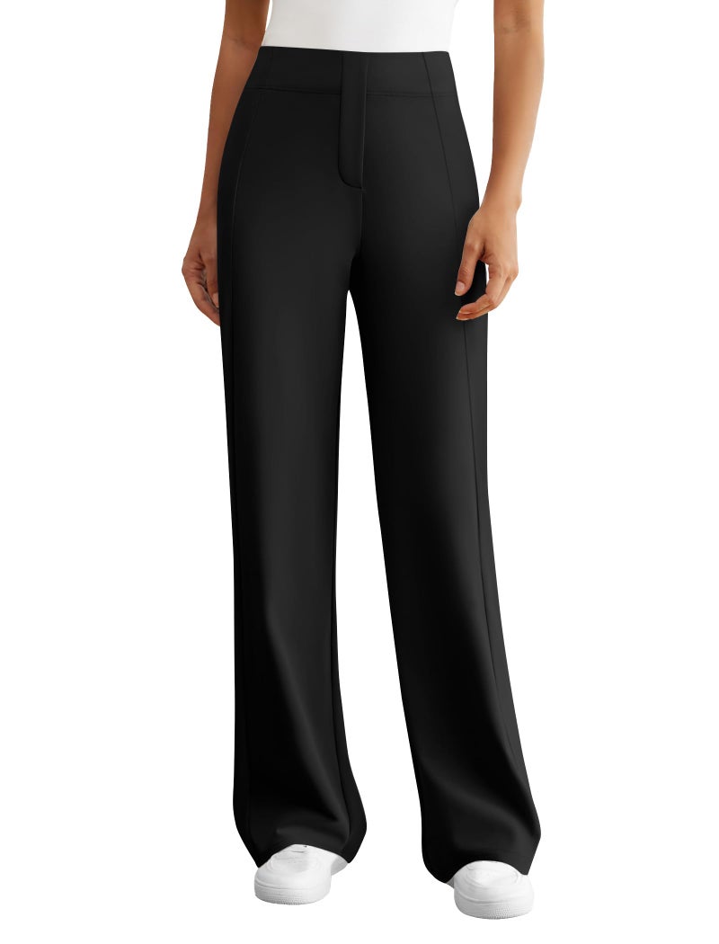 DLOODA Womens Dress Work Pants Wide Leg Business Casual Slacks Stretchy High Waist Comfy Trousers with Pocket Black - Image 1