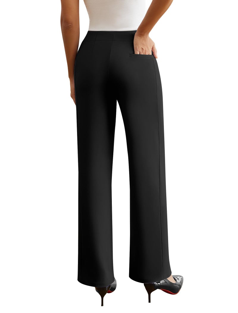 DLOODA Womens Dress Work Pants Wide Leg Business Casual Slacks Stretchy High Waist Comfy Trousers with Pocket Black - Image 2