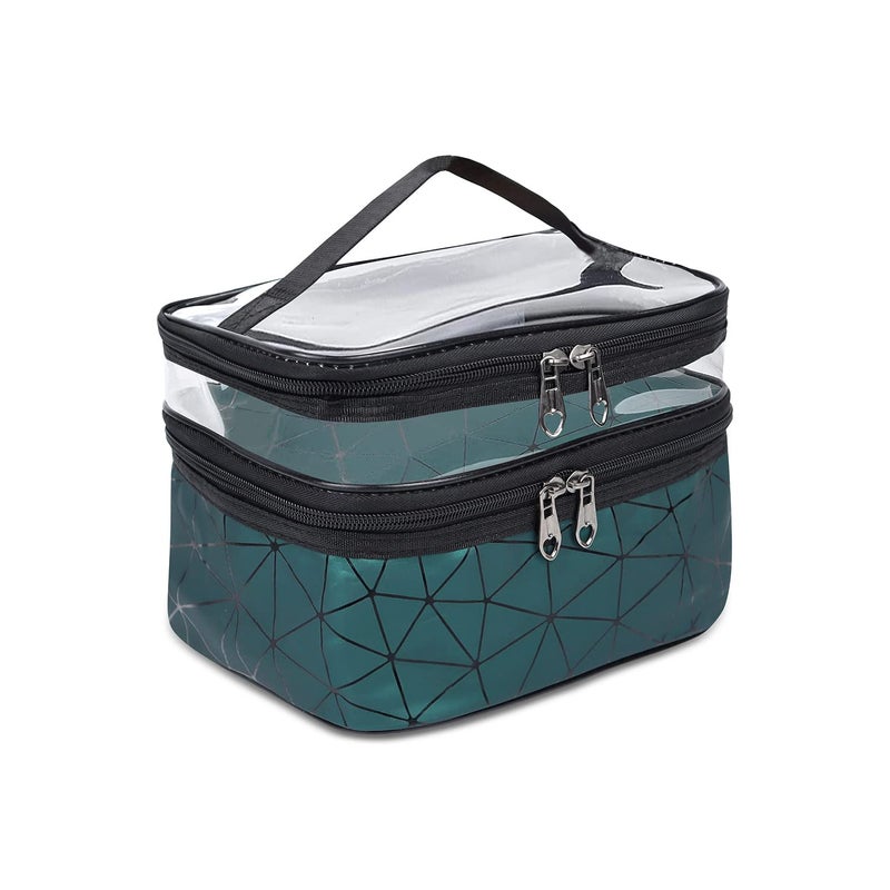Ayaha Transparent Makeup Bags Double Layer Travel Cosmetic Cases Make up Organizer Toiletry Bag with 2 Zipper for Women  Girl Green - Image 1