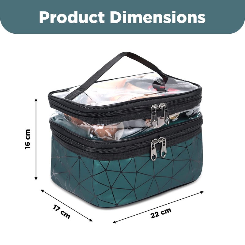 Ayaha Transparent Makeup Bags Double Layer Travel Cosmetic Cases Make up Organizer Toiletry Bag with 2 Zipper for Women  Girl Green - Image 4