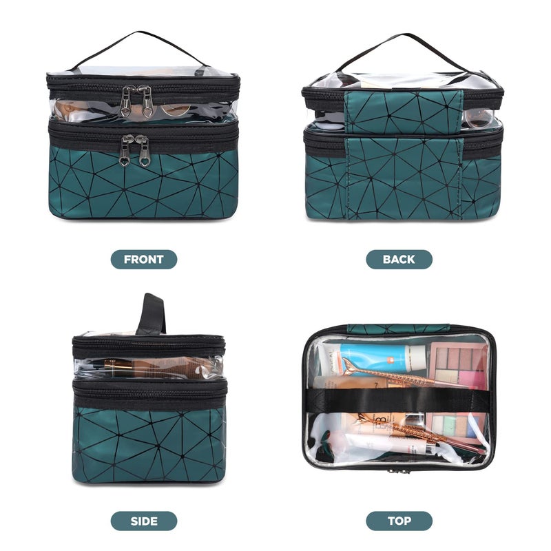 Ayaha Transparent Makeup Bags Double Layer Travel Cosmetic Cases Make up Organizer Toiletry Bag with 2 Zipper for Women  Girl Green - Image 3