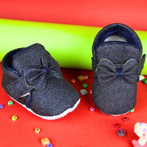 Neska Moda 6 To 12 Months Baby Girls Cotton Hook & Loop Shoes/Booties (Navy)-BT3113 - Image 2