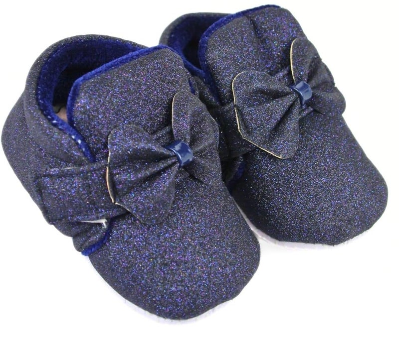 Neska Moda 6 To 12 Months Baby Girls Cotton Hook & Loop Shoes/Booties (Navy)-BT3113 - Image 3