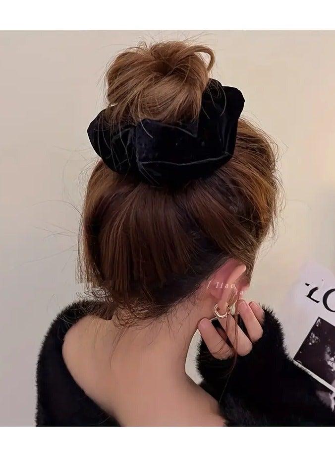Rozino 3pcs Velvet Hair Scrunchies for Women - Soft Elastic Ponytail Holders, Round Shape, Unscented, Styling Accessories for Normal and Curly Textured Hair, Hair Accessories - Image 5