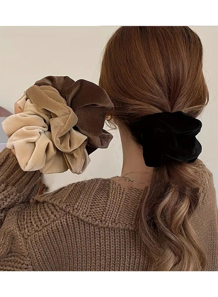 Rozino 3pcs Velvet Hair Scrunchies for Women - Soft Elastic Ponytail Holders, Round Shape, Unscented, Styling Accessories for Normal and Curly Textured Hair, Hair Accessories - Image 1