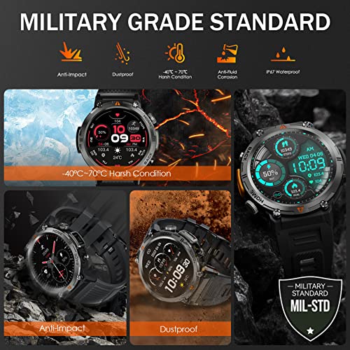 EIGIIS Military Smart Watch for Men with LED Flashlight 1.45” Rugged 3ATM Waterproof Smart Watch with 100+ Sports Modes Fitness Tracker with Heart Rate Sleep Monitor Tactical Smartwatch for iPhone Android - Image 2