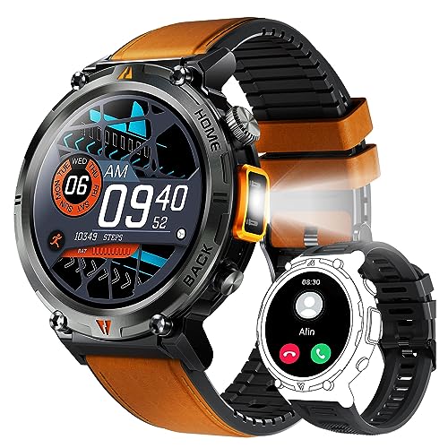 EIGIIS Military Smart Watch for Men with LED Flashlight 1.45” Rugged 3ATM Waterproof Smart Watch with 100+ Sports Modes Fitness Tracker with Heart Rate Sleep Monitor Tactical Smartwatch for iPhone Android - Image 1