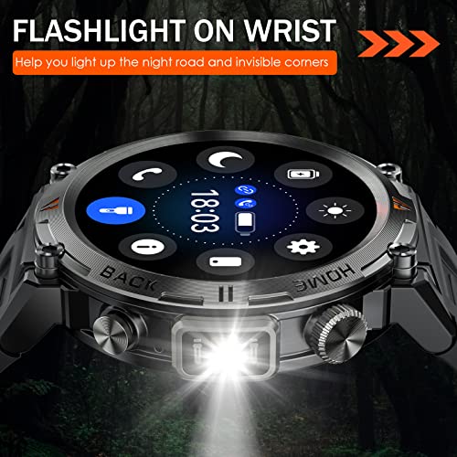 EIGIIS Military Smart Watch for Men with LED Flashlight 1.45” Rugged 3ATM Waterproof Smart Watch with 100+ Sports Modes Fitness Tracker with Heart Rate Sleep Monitor Tactical Smartwatch for iPhone Android - Image 4