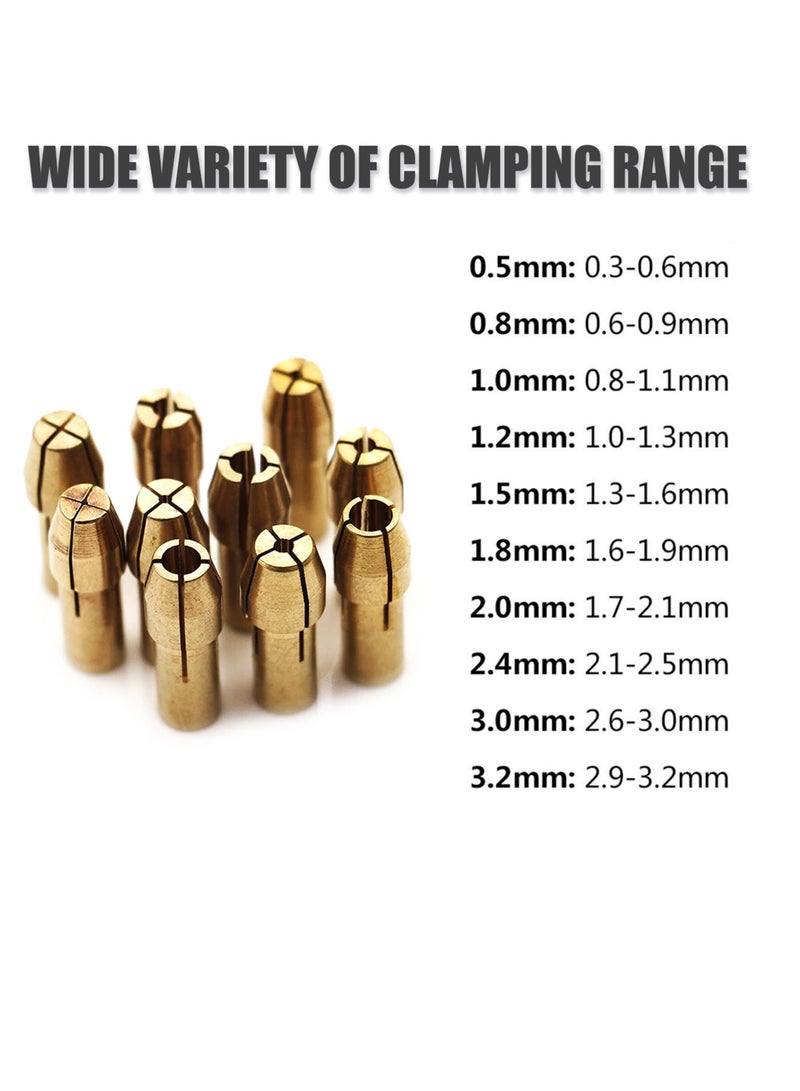 Yakumuz Collet Set For Dremel Rotary Tool Bits, Yakumuz 10 PCS Fine Copper Drill Chuck Collet Set Electric Grinder Quick Change Mini Drill Chuck Replacement Sets 0.5-3.2mm for Rotary Tools - Image 2