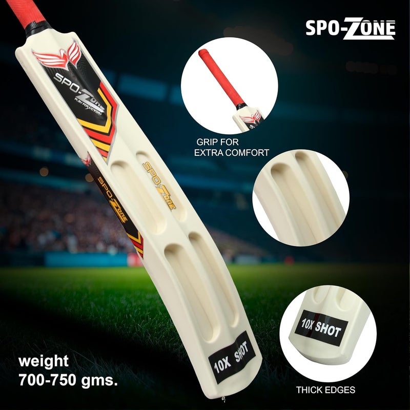 SPO Zone Cricket Bat,Scoop Full Size, White and Red, Plastic for Tennis Ball, 85 cm Length - Image 5