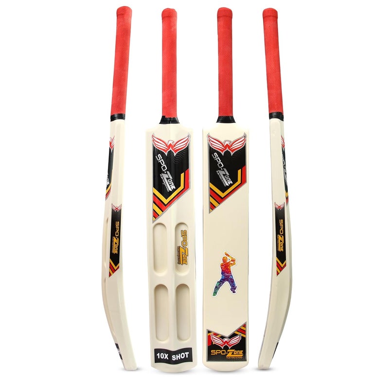 SPO Zone Cricket Bat,Scoop Full Size, White and Red, Plastic for Tennis Ball, 85 cm Length - Image 1