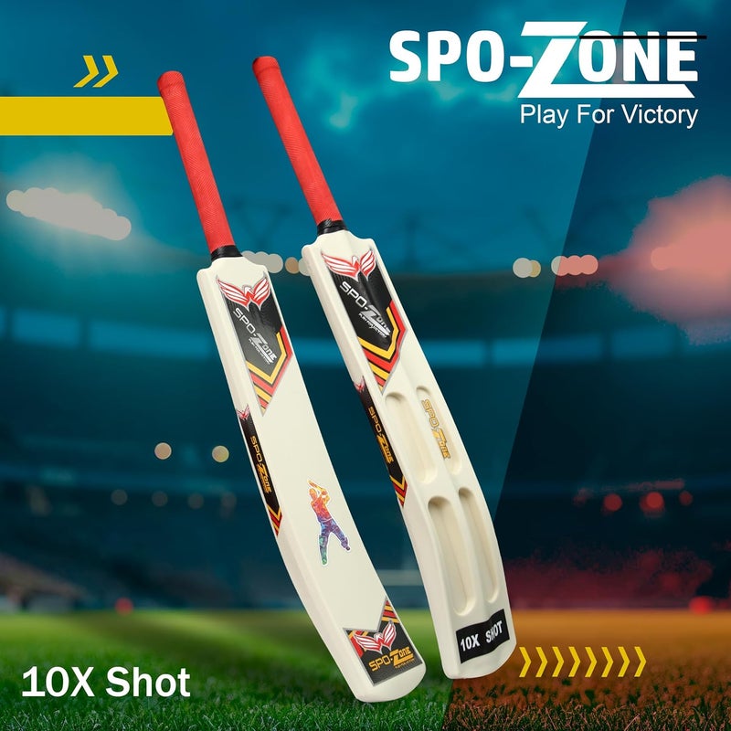 SPO Zone Cricket Bat,Scoop Full Size, White and Red, Plastic for Tennis Ball, 85 cm Length - Image 2