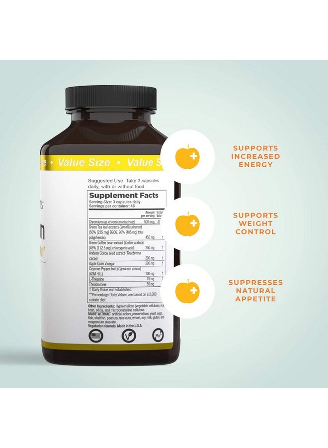 Life Seasons Metabolism Weight Control Support And Energy Booster Supplement Natural Appetite Suppressant Chromium Apple Cider Vinegar And Cocoa Bean Extract 140 Capsules - Image 3