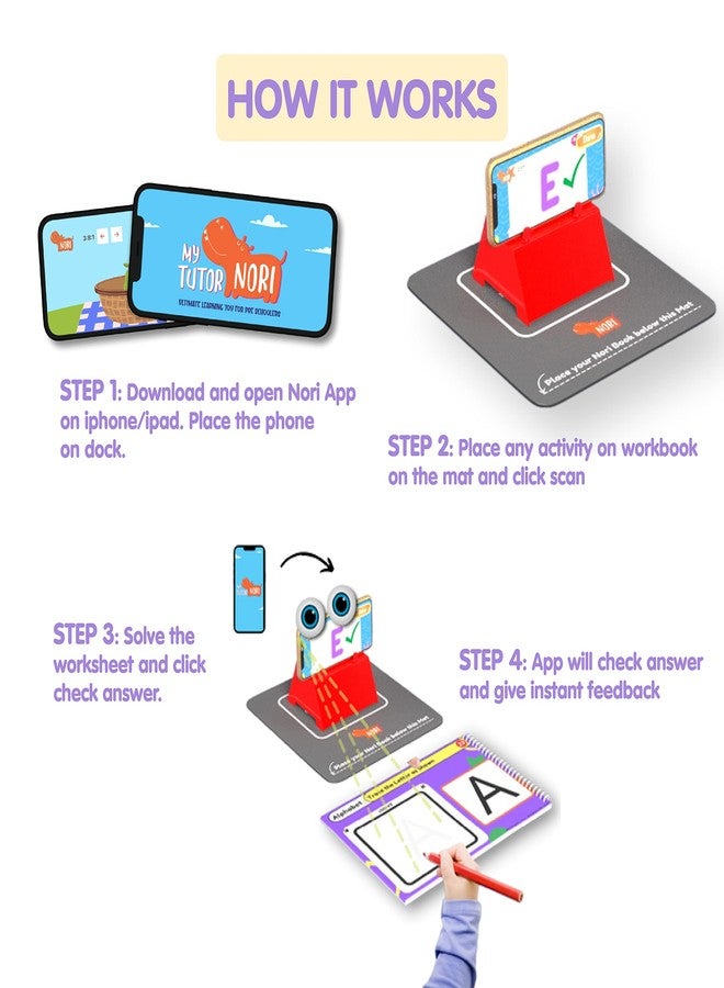 Nori Pre K Interactive Worksheets for Nursery kids ages 3-4 years - Alphabet & Letters - 3 Smart Nori books, 150 Gamified preschool learning activities & worksheets for preschoolers. Works with Iphone & Ipad - Image 3